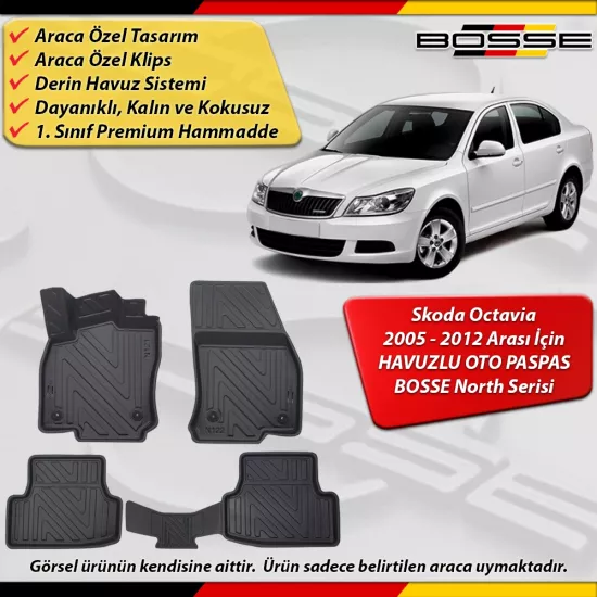 Skoda Octavia Paspas Araca Özel HB / SEDAN (1Z/A5) Paspas 2005 2012 Derin Havuzlu Paspas Serisi