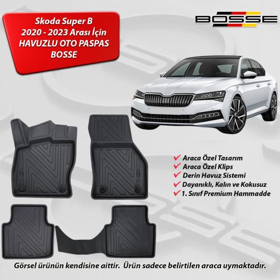 Skoda SuperB Paspas Araca Özel 2020 2023 Arası BOSSE 3D Havuzlu Oto Paspas