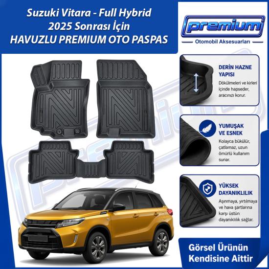 Suzuki Vitara Paspas Full Hybrid Araca Özel 2025 Sonrası İçin Derin Havuzlu Premium Oto Paspas