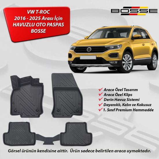 VW T-Roc Paspas Troc Araca Özel 2016 2025 Arası BOSSE 3D Havuzlu Oto Paspas