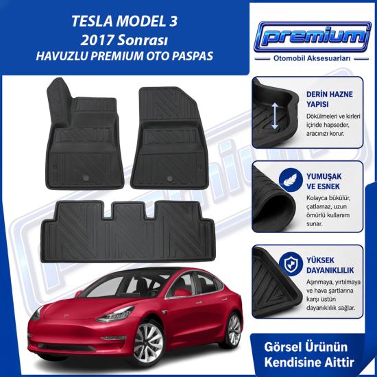 Tesla Model 3 Paspas Araca Özel 2017 Sonrası Derin Havuzlu Premium Oto Paspas