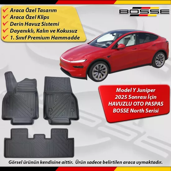 Tesla Model Y Juniper Paspas Araca Özel 2025 Sonrası Derin Havuzlu Paspas Serisi
