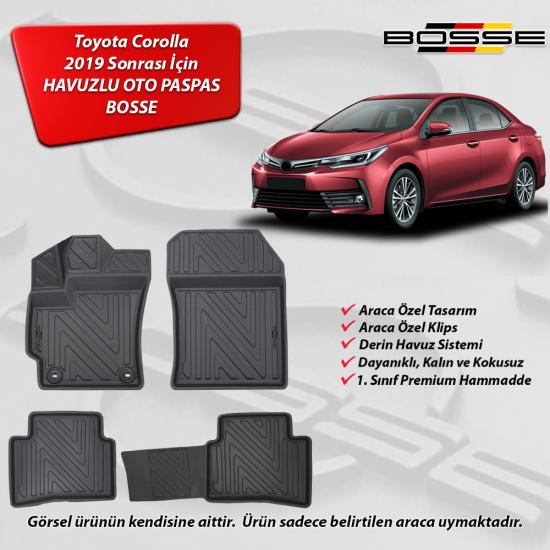 Toyota Corolla Paspas Araca Özel Sedan 2019 Sonrası BOSSE 3D Havuzlu Oto Paspas