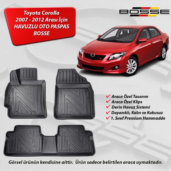 Toyota Corolla Paspas Araca Özel Paspas 2007 - 2012 Arası BOSSE 3D Havuzlu Oto Paspas