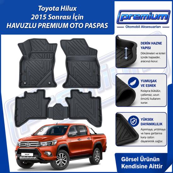 Toyota Hilux Paspas Araca Özel 2015 Sonrası İçin Derin Havuzlu Premium Oto Paspas