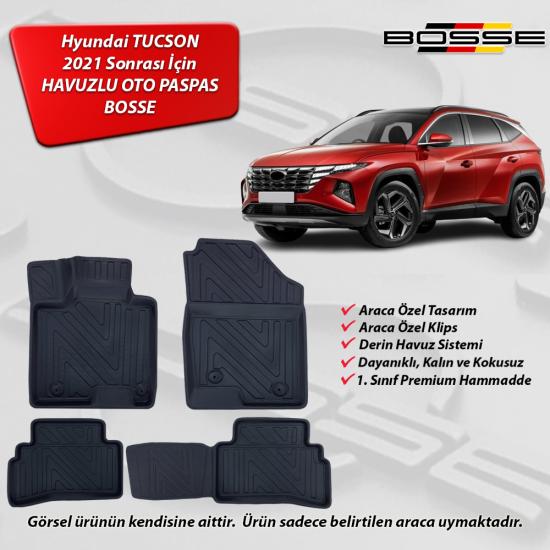 Hyundai Tucson Paspas Araca Özel 2021 Sonrası BOSSE 3D Havuzlu Oto Paspas