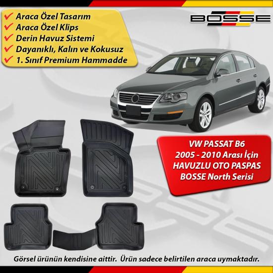 VW Passat B6 Paspas Araca Özel 2005 - 2010 Arası İçin Derin Havuzlu Paspas BOSSE North Serisi