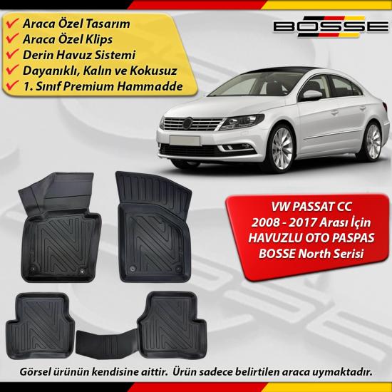 VW Passat CC Paspas Araca Özel 2008 - 2017 Arası İçin Derin Havuzlu Paspas BOSSE North Serisi