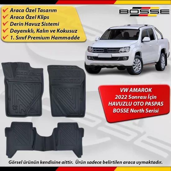 VW Amarok Paspas Araca Özel 2022 Sonrası İçin Derin Havuzlu Paspas BOSSE North Serisi