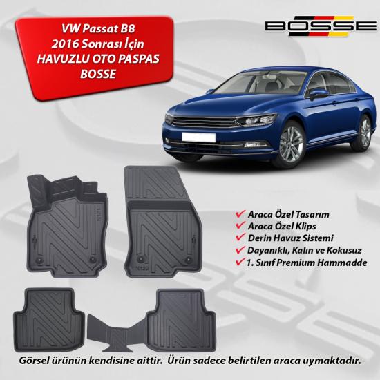 VW Passat B8 / B8.5 Paspas Araca Özel 2015 - 2025 BOSSE 3D Havuzlu Oto Paspas