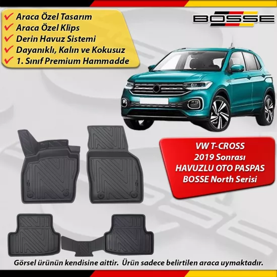 VW T-Cross Paspas Araca Özel 2019 Ve Sonrası Derin Havuzlu BOSSE North Serisi