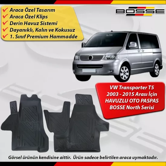 VW Trasnporter T5 Paspas Araca Özel 2003 - 2015 Arası İçin Derin Havuzlu Paspas Serisi