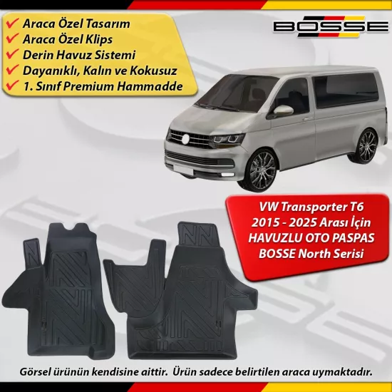 VW Trasnporter T6 Paspas Araca Özel 2015 - 2025 Arası İçin Derin Havuzlu Paspas Serisi