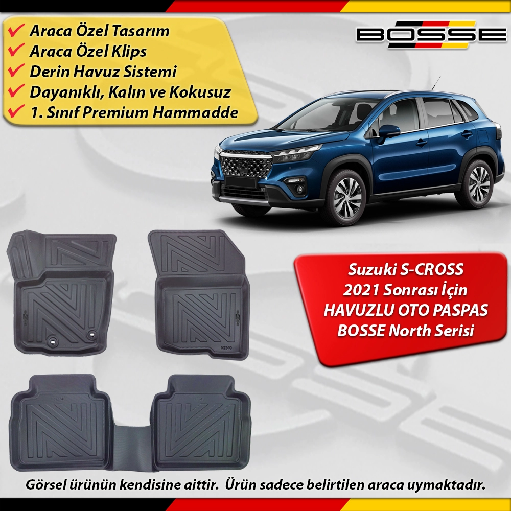 Suzuki S-Cross Paspas Araca Özel 2021 Sonrası İçin Derin Havuzlu Paspas BOSSE North Serisi