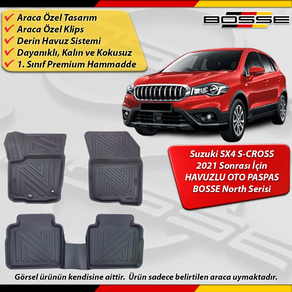 Suzuki SX4 S-Cross Paspas Araca Özel 2021 Sonrası İçin Derin Havuzlu Paspas BOSSE North Serisi