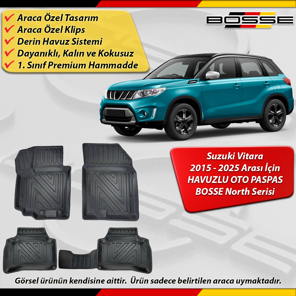 Suzuki Vitara Paspas Araca Özel 2015 - 2025 Arası İçin Derin Havuzlu Paspas BOSSE North Serisi