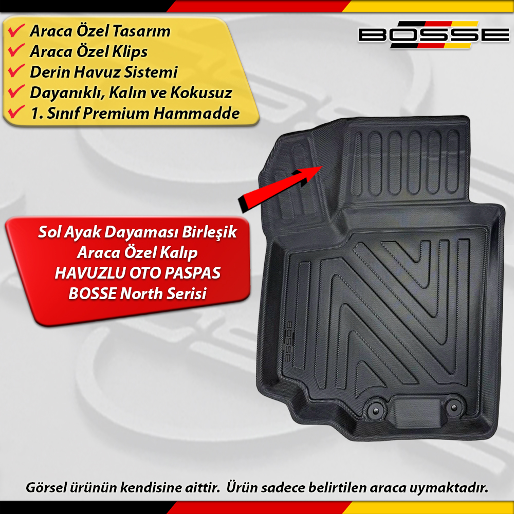 Suzuki Vitara Paspas Araca Özel 2015 - 2025 Arası İçin Derin Havuzlu Paspas BOSSE North Serisi