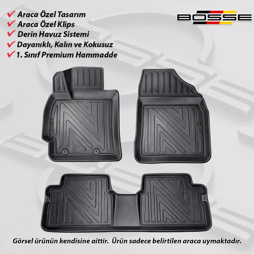 Toyota Auris Paspas Araca Özel Paspas 2007 - 2012 Arası BOSSE 3D Havuzlu Oto Paspas