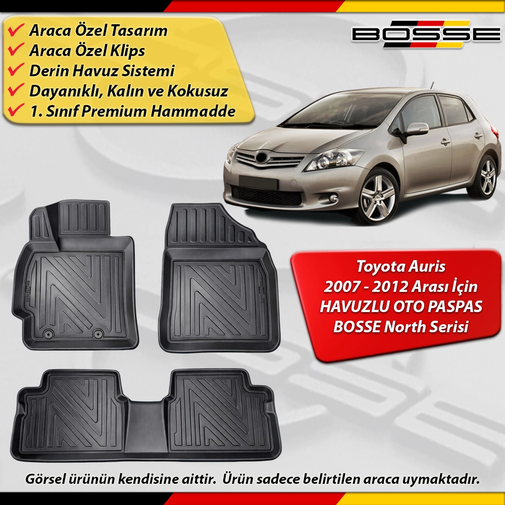 Toyota Auris Paspas Araca Özel Paspas 2007 - 2012 Arası Derin Havuzlu Paspas BOSSE North Serisi