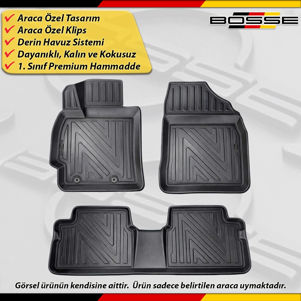 Toyota Auris Paspas Araca Özel Paspas 2007 - 2012 Arası Derin Havuzlu Paspas BOSSE North Serisi