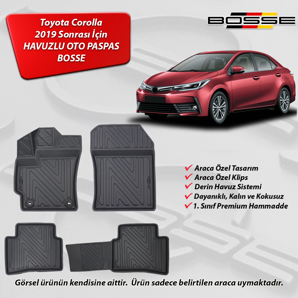 Toyota Corolla Paspas Araca Özel Sedan 2019 Sonrası BOSSE 3D Havuzlu Oto Paspas