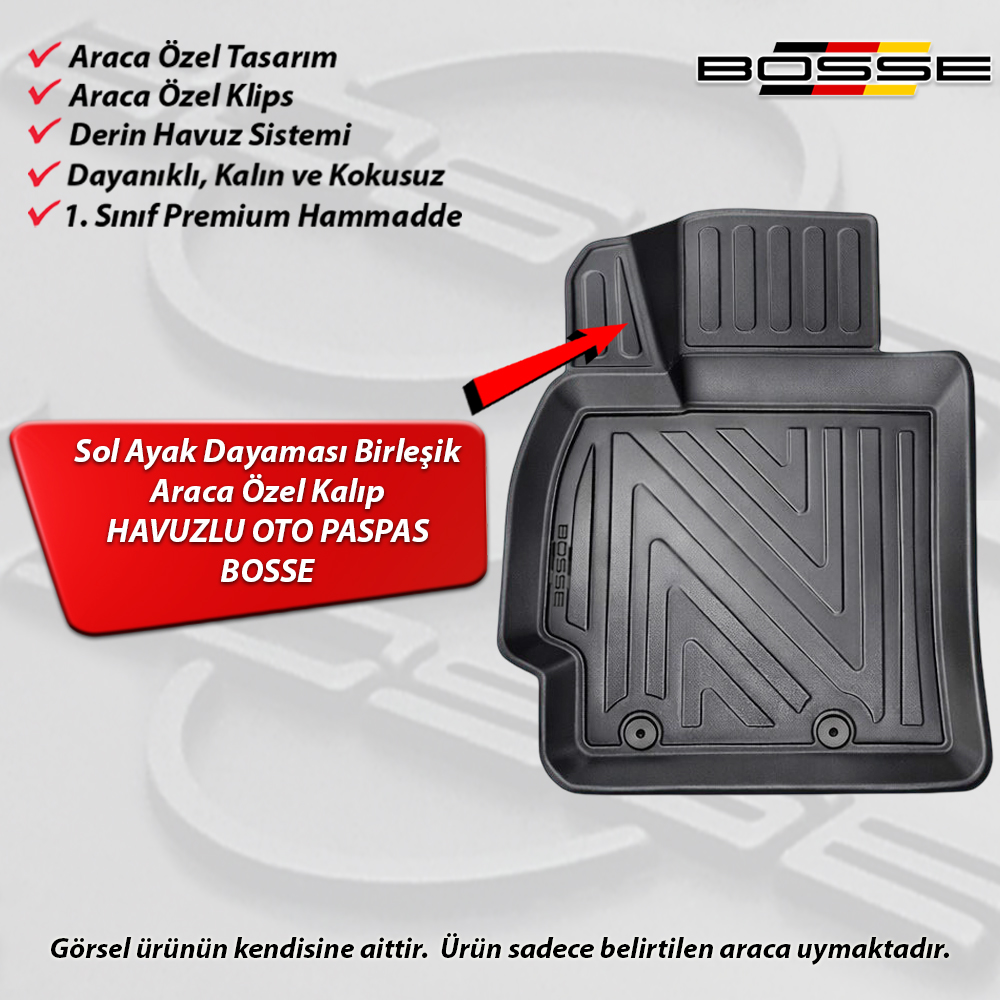 Toyota Corolla Paspas Araca Özel Paspas 2007 - 2012 Arası BOSSE 3D Havuzlu Oto Paspas