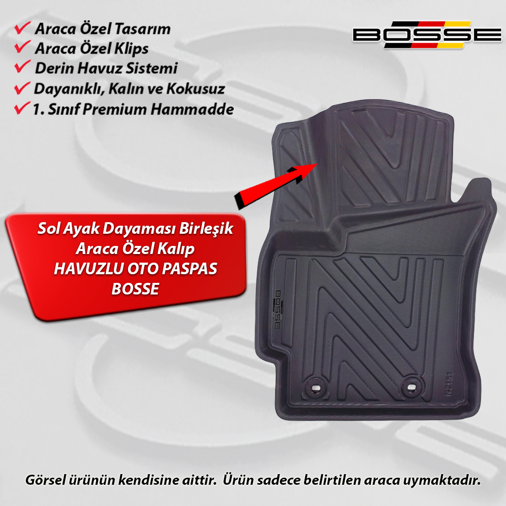 Toyota Corolla Paspas Araca Özel 2013 2018 BOSSE 3D Havuzlu Oto Paspas