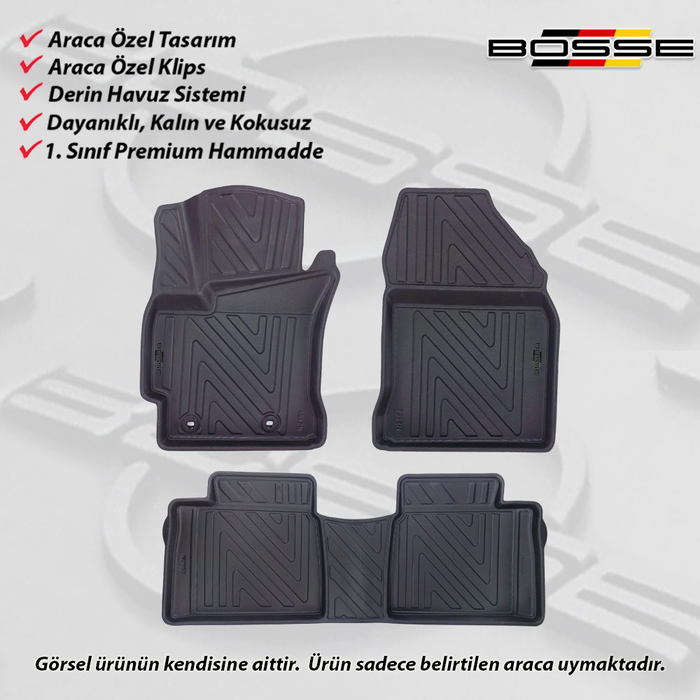 Toyota Corolla Paspas Araca Özel 2013 2018 BOSSE 3D Havuzlu Oto Paspas