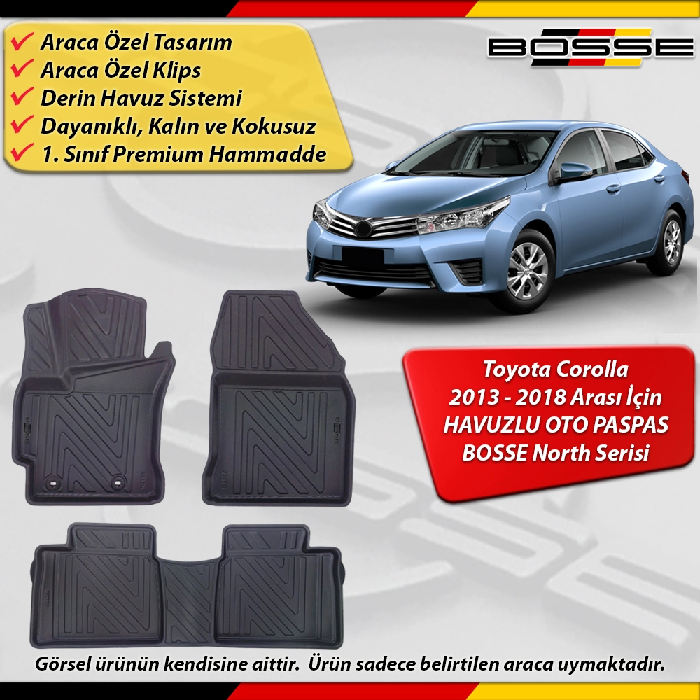 Toyota Corolla Paspas Araca Özel 2013 - 2018 Arası İçin Derin Havuzlu Paspas BOSSE North Serisi