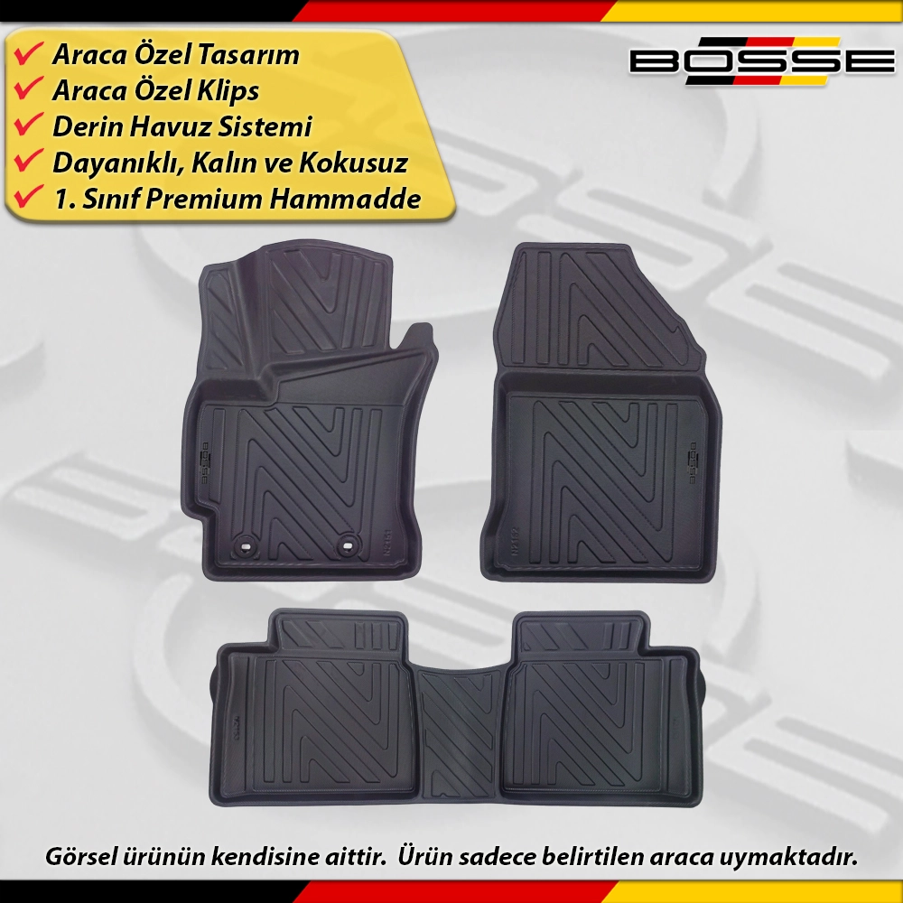 Toyota Corolla Paspas Araca Özel 2013 - 2018 Arası İçin Derin Havuzlu Paspas BOSSE North Serisi