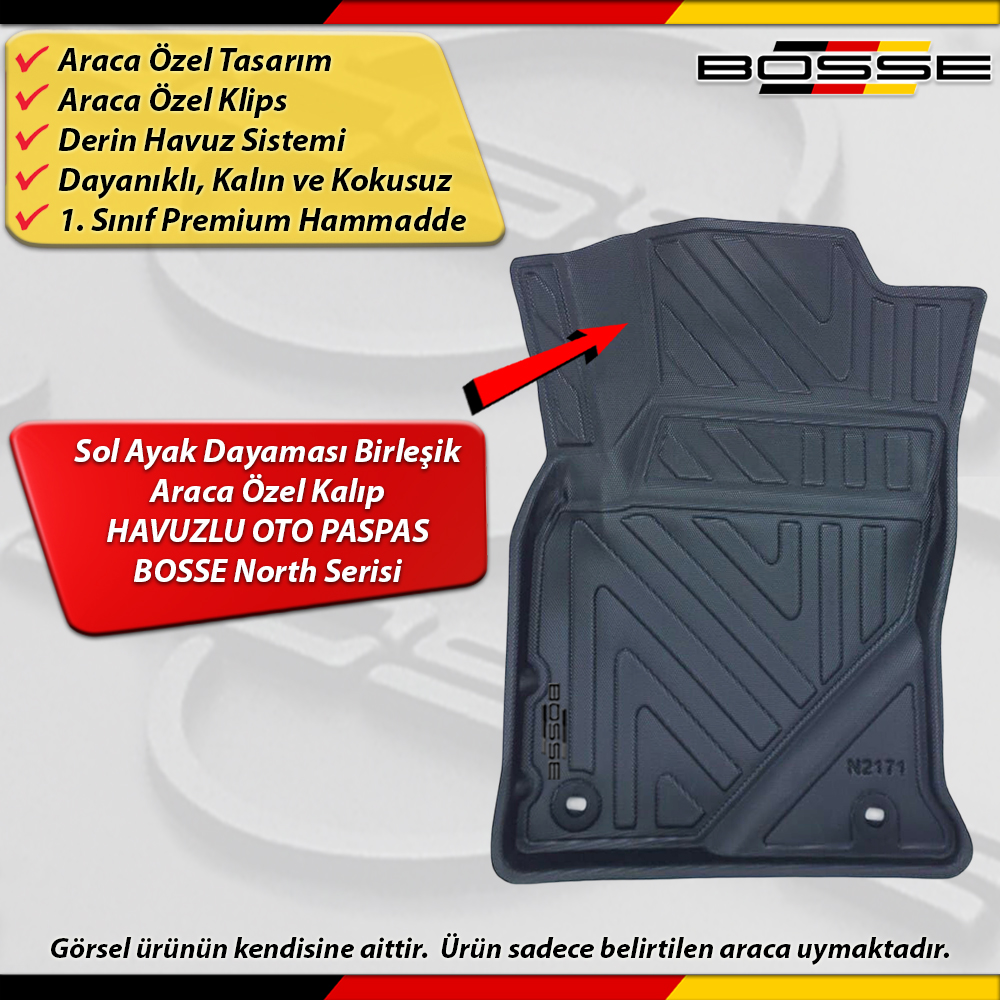 Toyota Hilux Paspas Araca Özel 2015 Sonrası İçin Derin Havuzlu Paspas BOSSE North Serisi