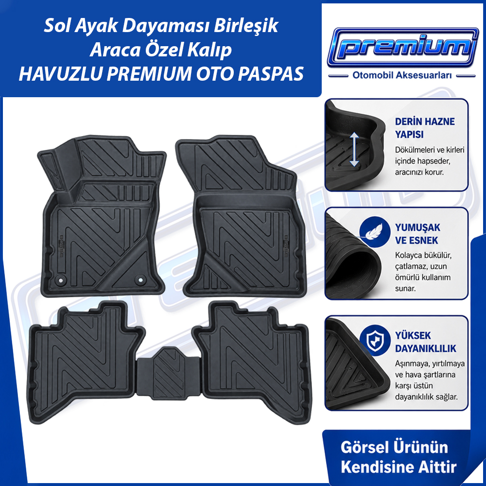 Toyota Hilux Paspas Araca Özel 2015 Sonrası İçin Derin Havuzlu Premium Oto Paspas