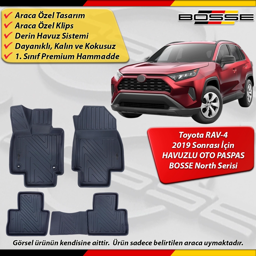 Toyota Rav-4 Paspas RAV4 Araca Özel Paspas 2019 Sonrası Derin Havuzlu Paspas BOSSE North Serisi