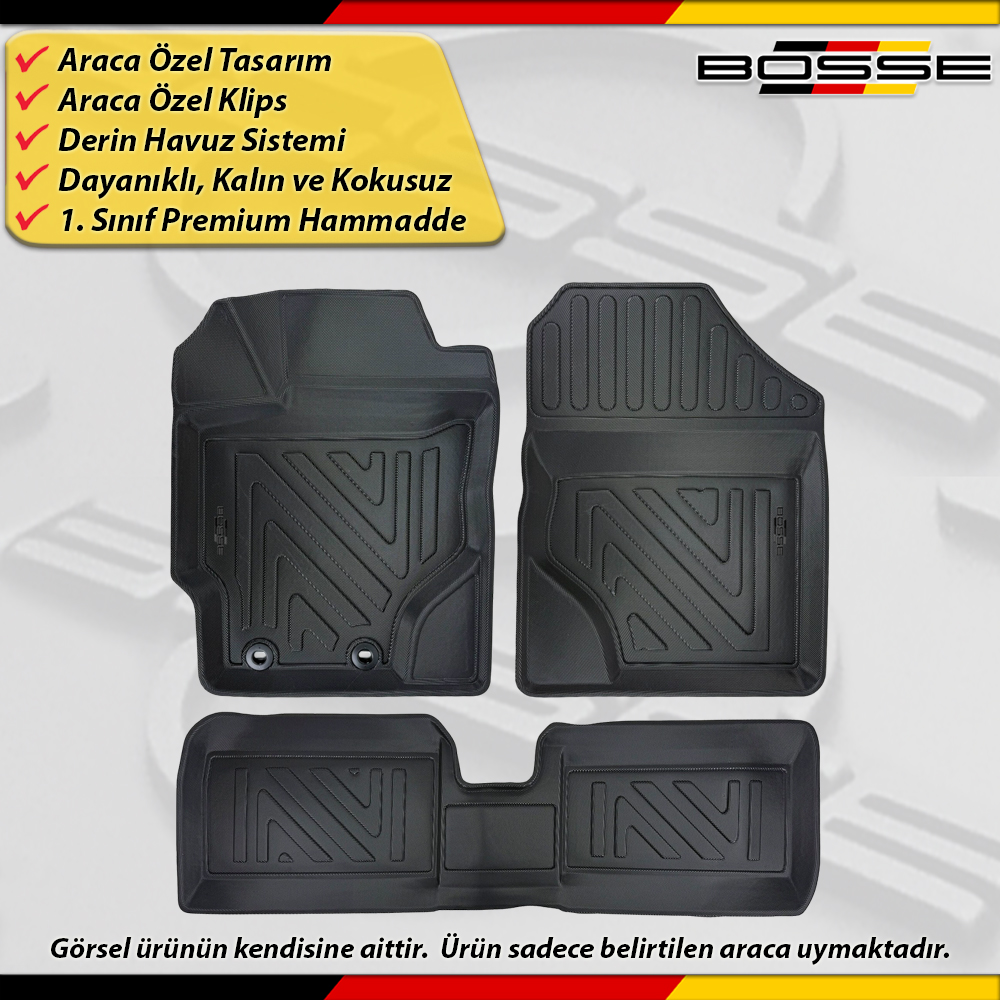 Toyota Yaris Paspas Araca Özel 2013 - 2020 Arası İçin Derin Havuzlu Paspas BOSSE North Serisi
