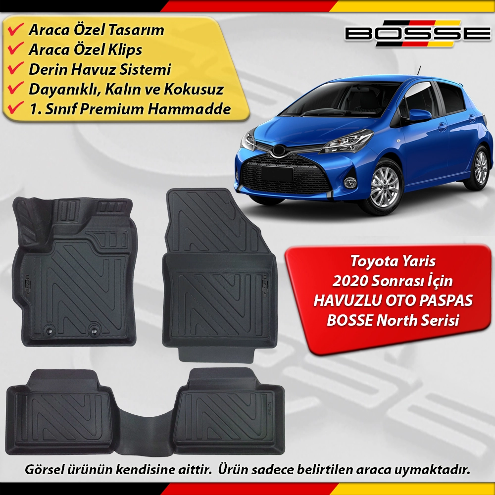 Toyota Yaris Paspas Araca Özel 2020 Sonrası İçin Derin Havuzlu Paspas BOSSE North Serisi