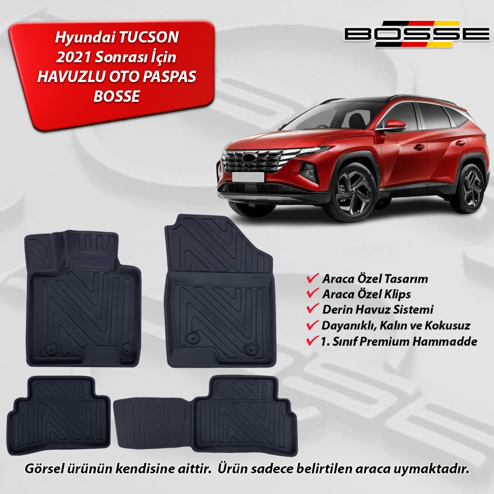 Hyundai Tucson Paspas Araca Özel 2021 Sonrası BOSSE 3D Havuzlu Oto Paspas