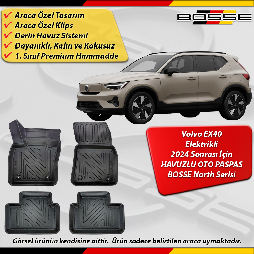 Volvo EX40 Paspas Elektrikli Araca Özel 2024 Ve Sonrası Derin Havuzlu BOSSE North Serisi