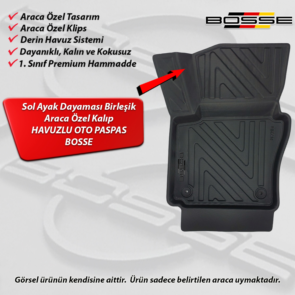 VW Caddy Paspas Araca Özel 2003 - 2010 Arası BOSSE 3D Havuzlu Oto Paspas