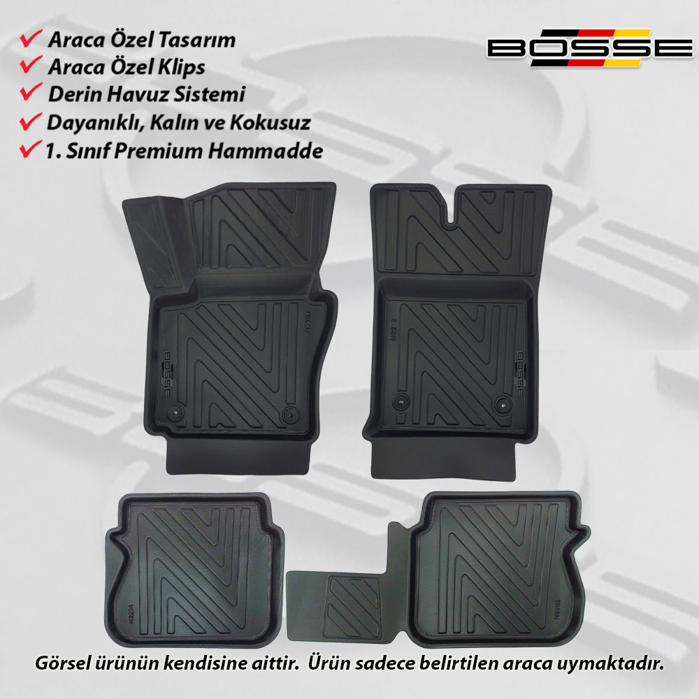 VW Caddy Paspas Araca Özel 2003 - 2010 Arası BOSSE 3D Havuzlu Oto Paspas