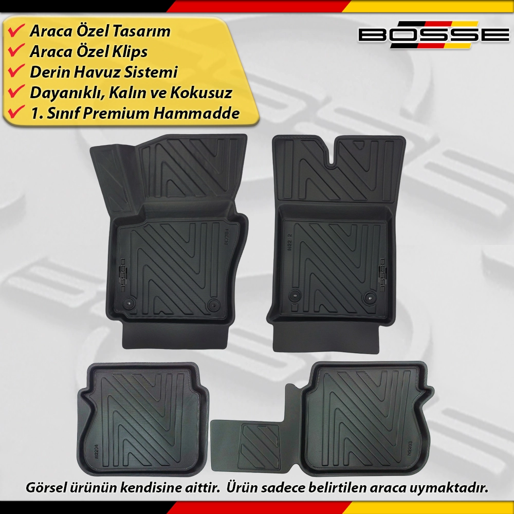 VW Caddy Paspas Araca Özel 2015 - 2020 Arası İçin Derin Havuzlu Paspas BOSSE North Serisi