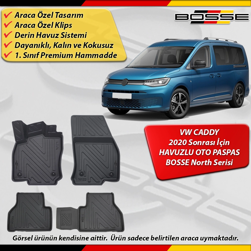 VW Caddy Paspas Araca Özel 2020 Sonrası Derin Havuzlu BOSSE North Serisi