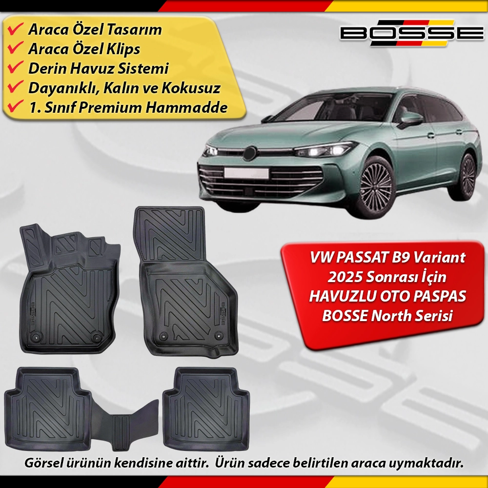 VW Passat B9 Paspas Araca Özel Variant STW 2025 Sonrası Derin Havuzlu BOSSE North Serisi