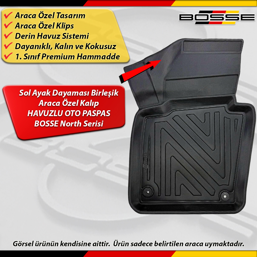 VW Passat CC Paspas Araca Özel 2008 - 2017 Arası İçin Derin Havuzlu Paspas BOSSE North Serisi