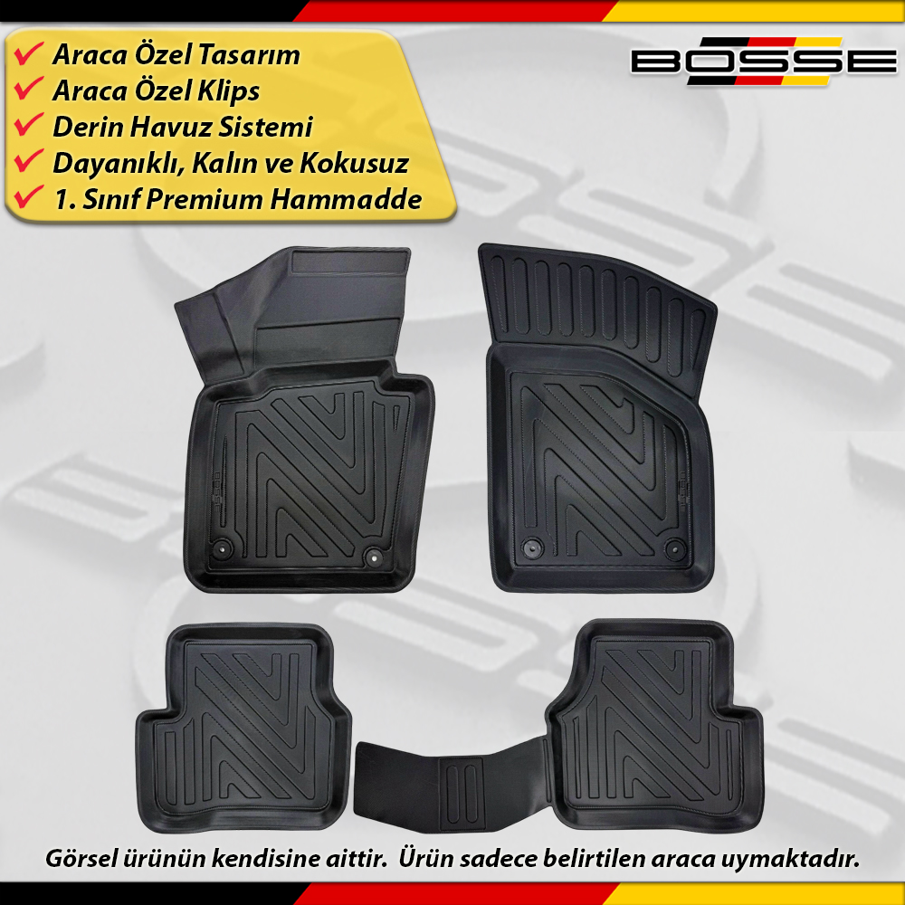 VW Passat CC Paspas Araca Özel 2008 - 2017 Arası İçin Derin Havuzlu Paspas BOSSE North Serisi