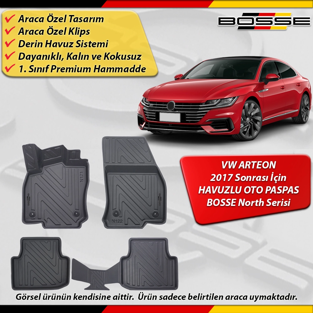 VW Arteon Paspas Araca Özel 2017 Ve Sonrası Derin Havuzlu Paspas BOSSE North Serisi