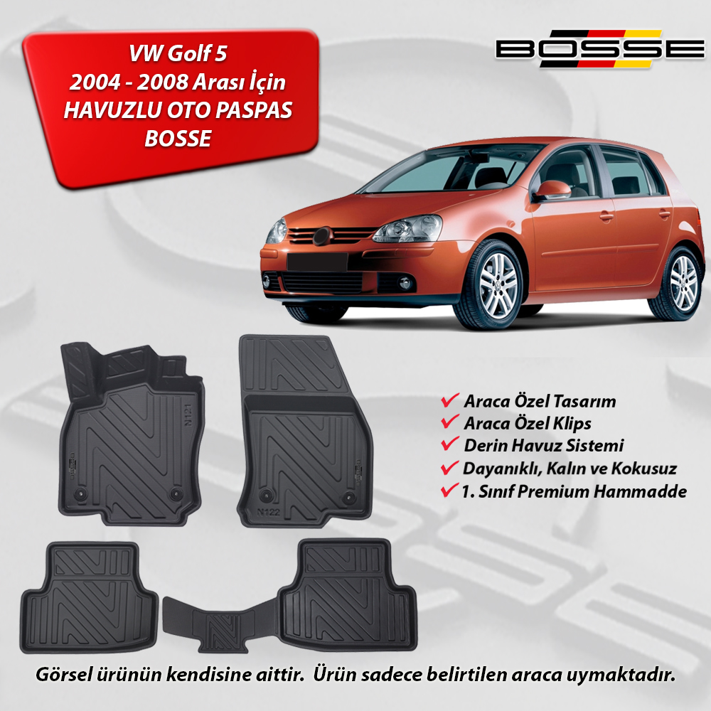 VW Golf 5 Paspas Araca Özel 2004 2008 Arası BOSSE 3D Havuzlu Oto Paspas