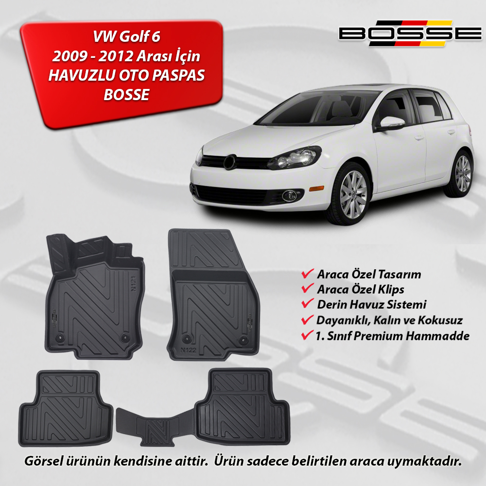VW Golf 6 Paspas Araca Özel 2009 2012 BOSSE 3D Havuzlu Oto Paspas
