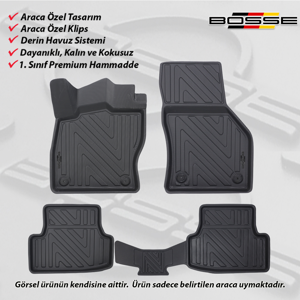 VW Golf 7 Paspas 7,5 Paspas Araca Özel 2013 2020 BOSSE 3D Havuzlu Oto Paspas