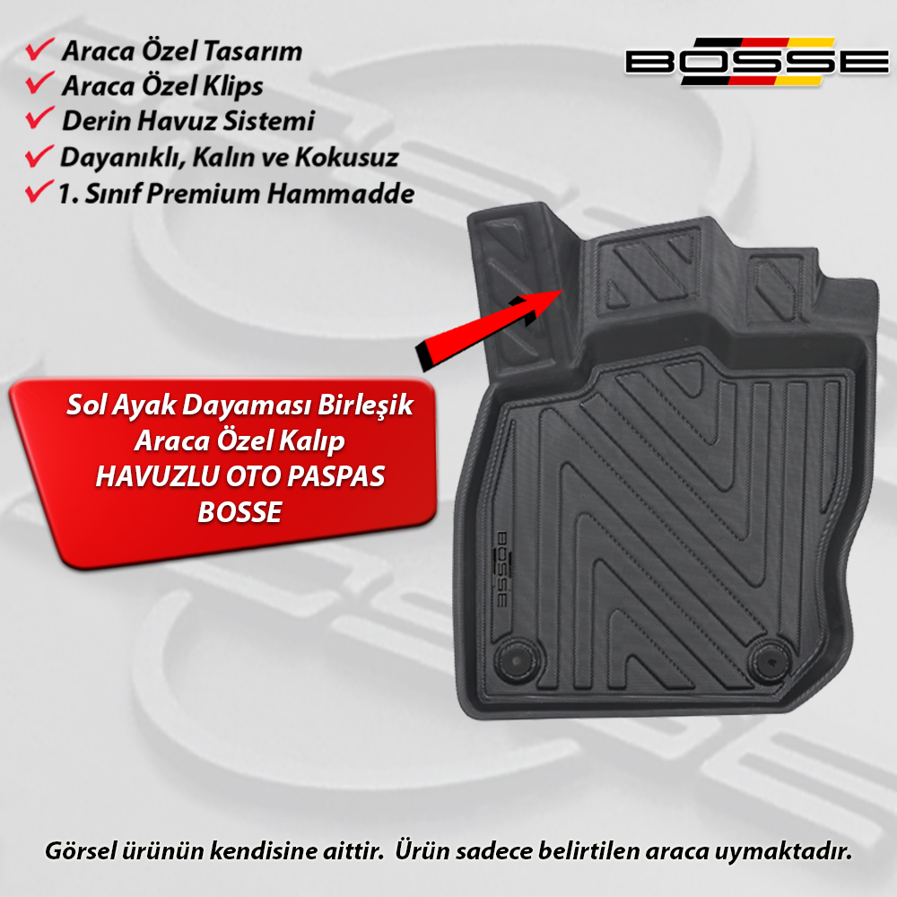 VW Golf 8 Paspas Araca Özel Otomatik E-Tsi 2021 Sonrası BOSSE 3D Havuzlu Oto Paspas