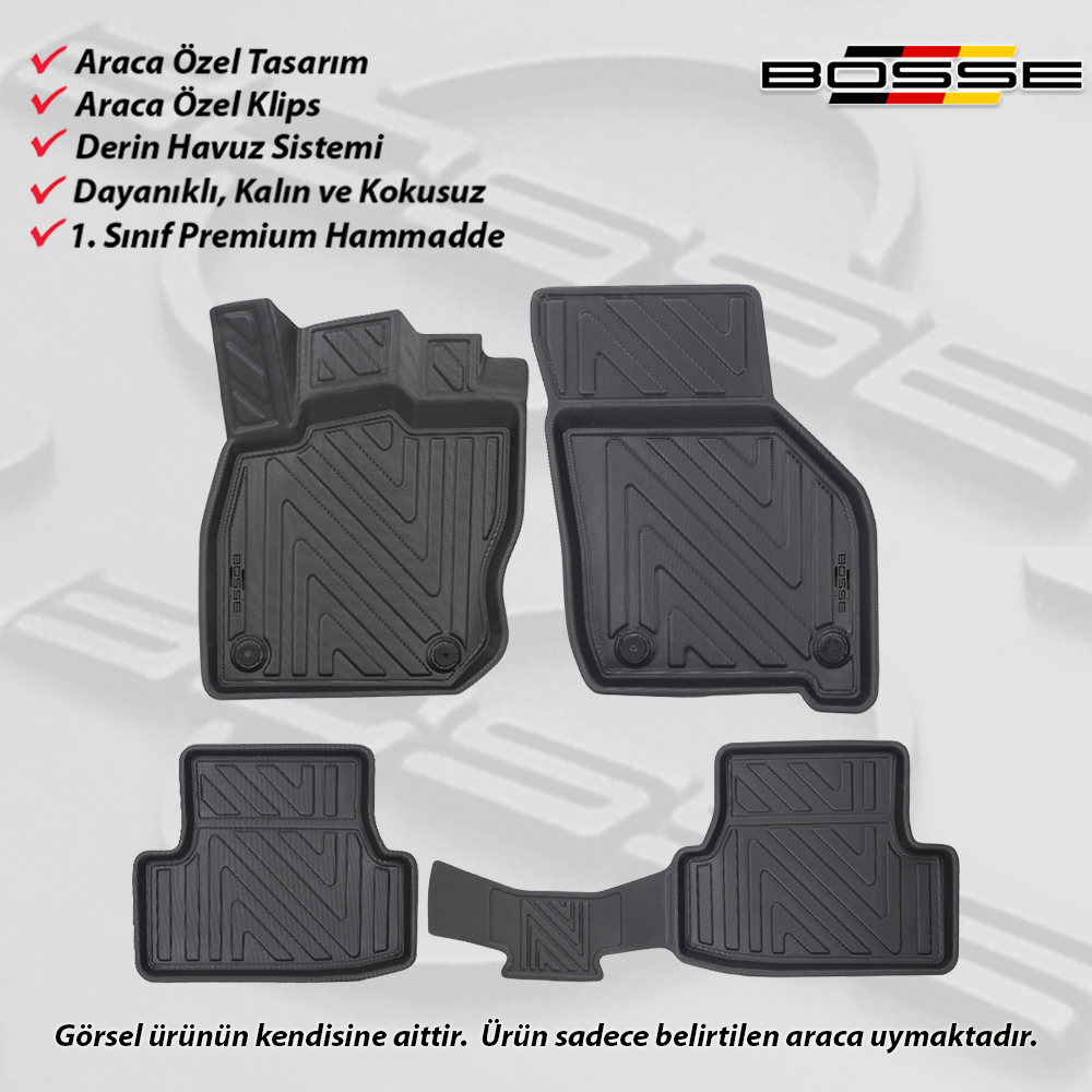 VW Golf 8 Paspas Araca Özel Otomatik E-Tsi 2021 Sonrası BOSSE 3D Havuzlu Oto Paspas